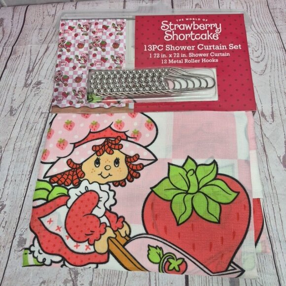 Strawberry Shortcake Other - Strawberry Shortcake 13PC Shower Curtain Set Pink 72x72 Fabric With Hooks Bath